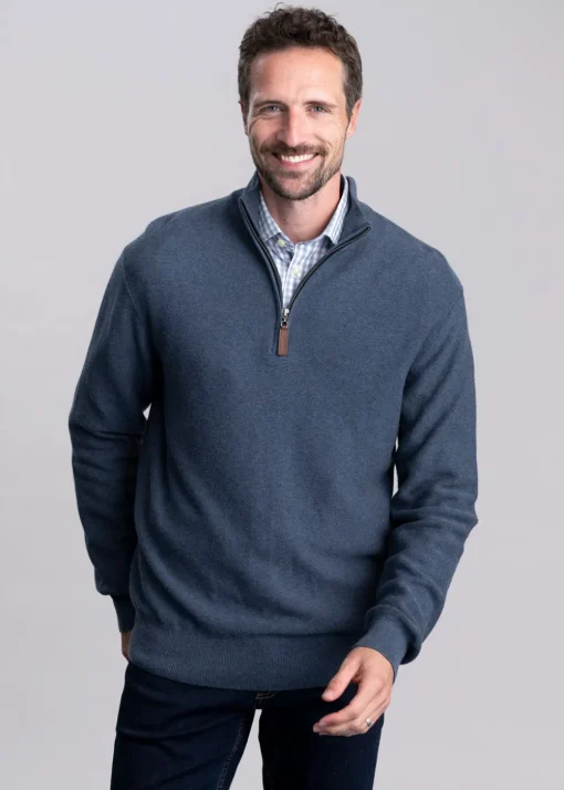 Porthleven Quarter Zip Jumper - Dark Pigeon Blue