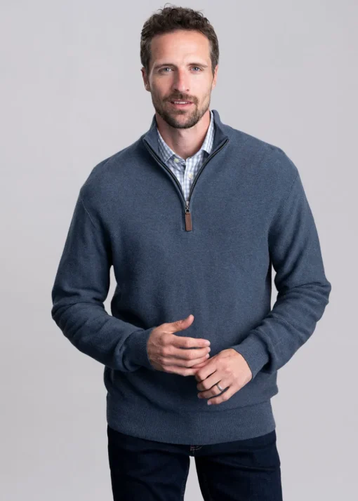 Porthleven Quarter Zip Jumper - Dark Pigeon Blue
