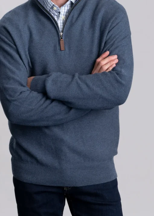 Porthleven Quarter Zip Jumper - Dark Pigeon Blue