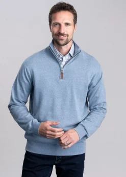 Porthmeor Pima Cotton Quarter Zip - Denim Blue