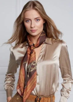Regal Horse Silk Scarf - Caramel