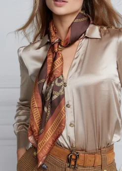 Regal Horse Silk Scarf - Caramel
