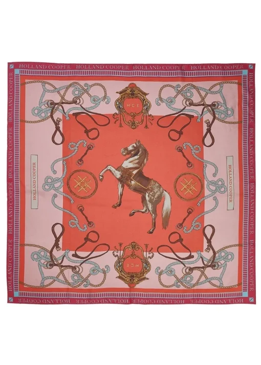 Regal Horse Silk Scarf - Coral