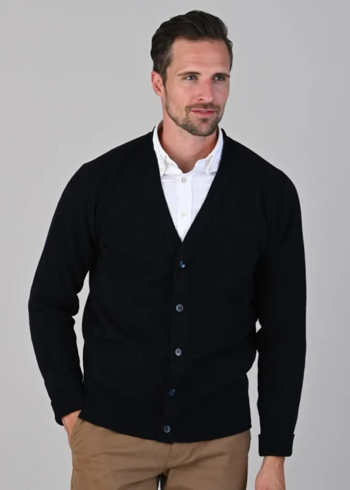 Rob 2 Ply Lambswool Cardigan - Navy