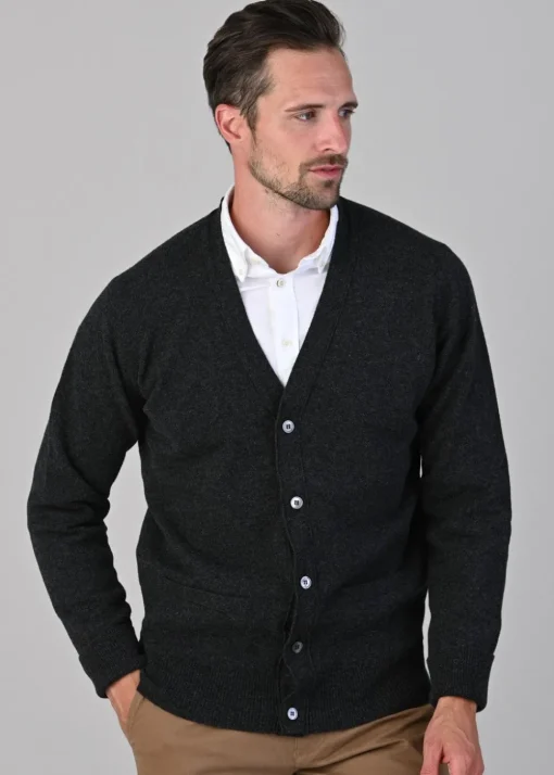 Rob 2 Ply Lambswool Cardigan - Charcoal