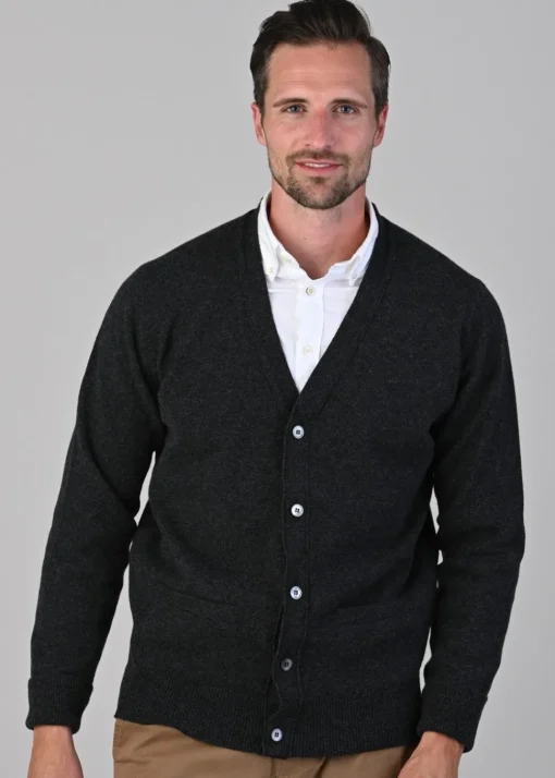 Rob 2 Ply Lambswool Cardigan - Charcoal