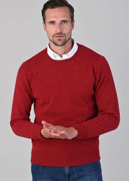 Rob 2 Ply Lambswool Crew Neck - Poppy Mel