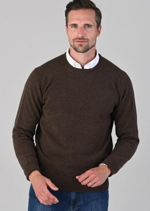 Rob 2 Ply Lambswool Crew Neck - Mocha