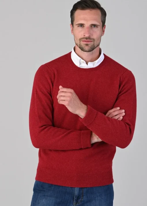 Rob 2 Ply Lambswool Crew Neck - Poppy Mel