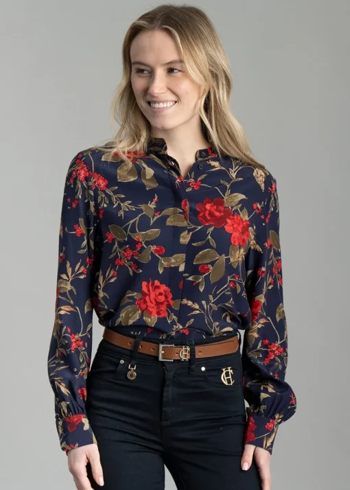 Rose Print Blouse - Classic Blue