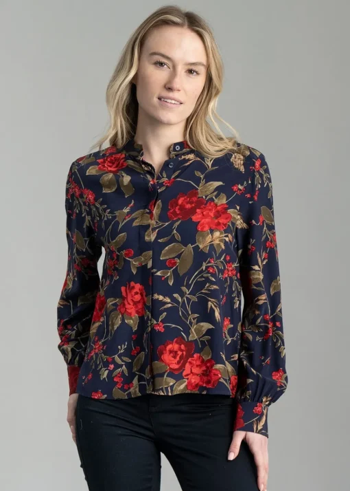 Rose Print Blouse - Classic Blue