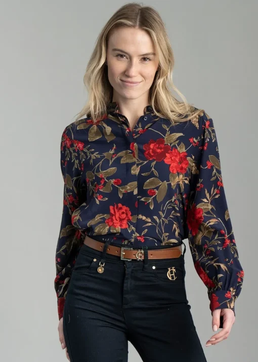 Rose Print Blouse - Classic Blue