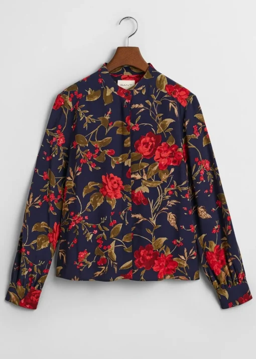 Rose Print Blouse - Classic Blue