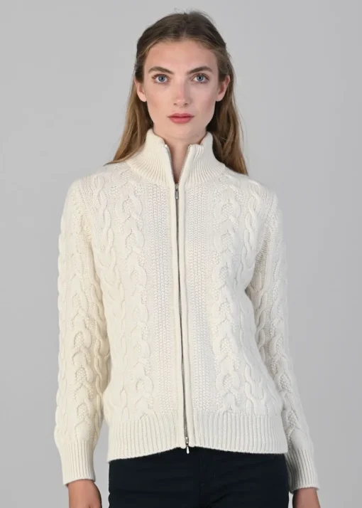 Rosie Cashmere Cable Jacket - White Undyed