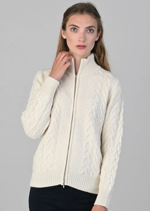 Rosie Cashmere Cable Jacket - White Undyed