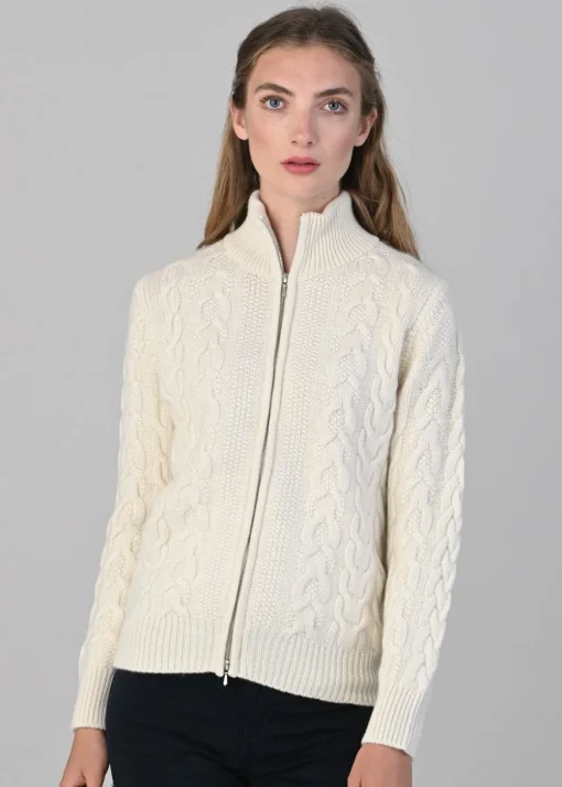 Rosie Cashmere Cable Jacket - White Undyed