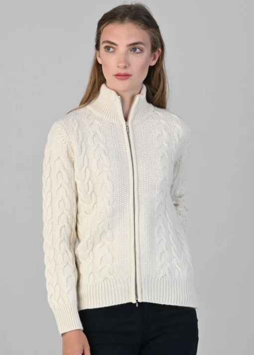 Rosie Cashmere Cable Jacket - White Undyed