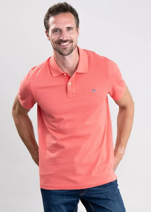 Shield Pique Polo - Sunset Pink