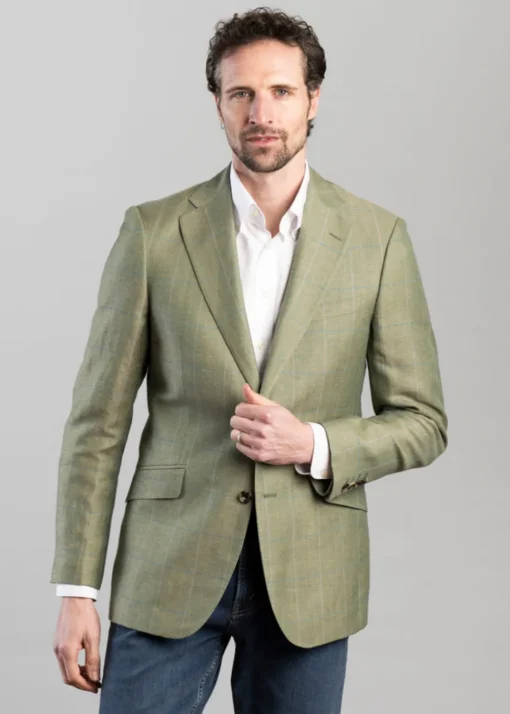 Shilbottle Tweed Jacket - Green Herringbone with Blue and Purple Check