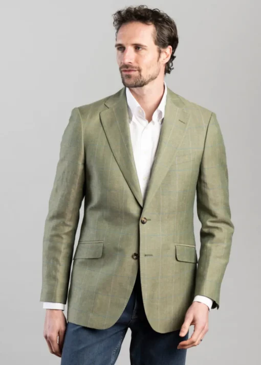 Shilbottle Tweed Jacket - Green Herringbone with Blue and Purple Check