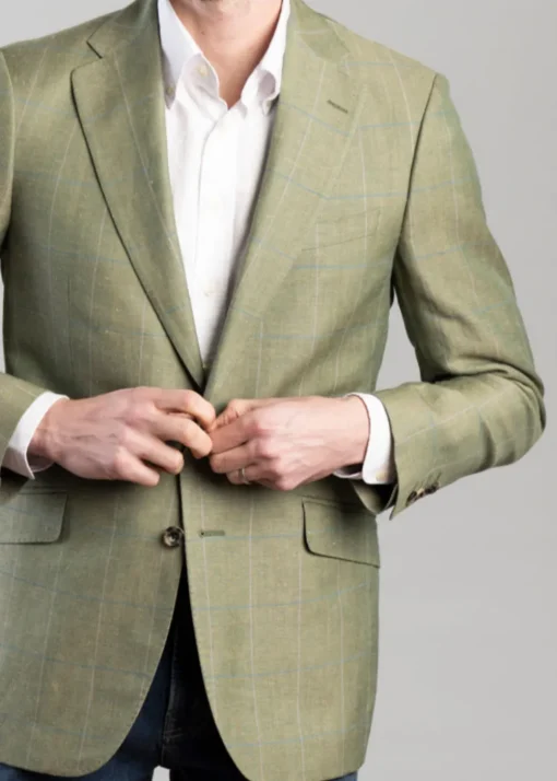 Shilbottle Tweed Jacket - Green Herringbone with Blue and Purple Check