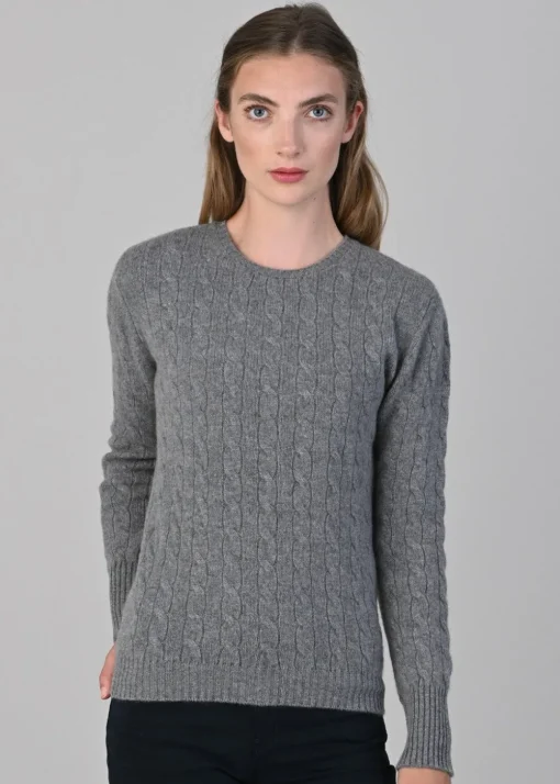 Sophia Cashmere Cable Crew Neck - Flannel