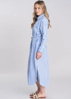 Striped Poplin Shirt Dress - White