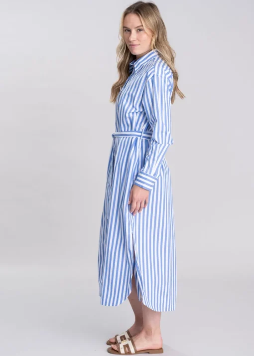 Striped Poplin Shirt Dress - White