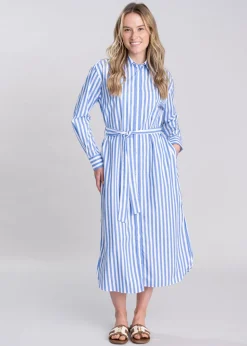 Striped Poplin Shirt Dress - White