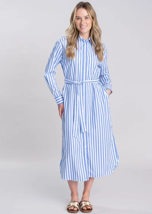 Striped Poplin Shirt Dress - White
