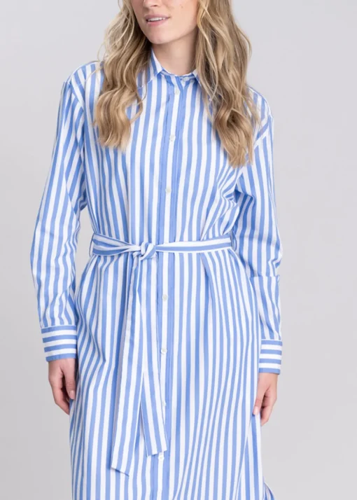 Striped Poplin Shirt Dress - White