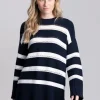Striped Textured Crew Neck - Evening Blue