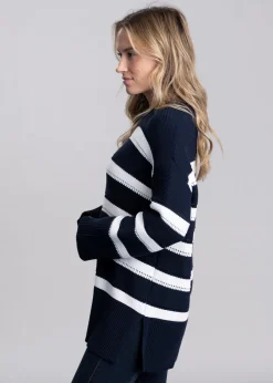 Striped Textured Crew Neck - Evening Blue
