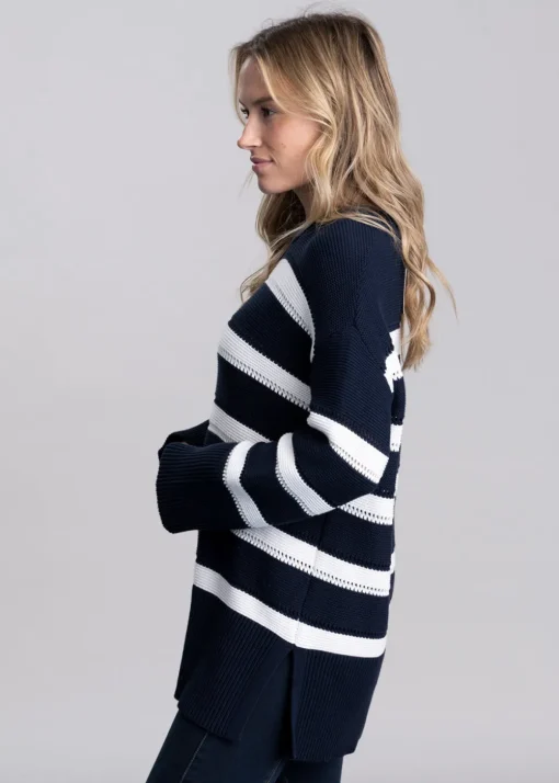 Striped Textured Crew Neck - Evening Blue