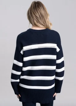 Striped Textured Crew Neck - Evening Blue