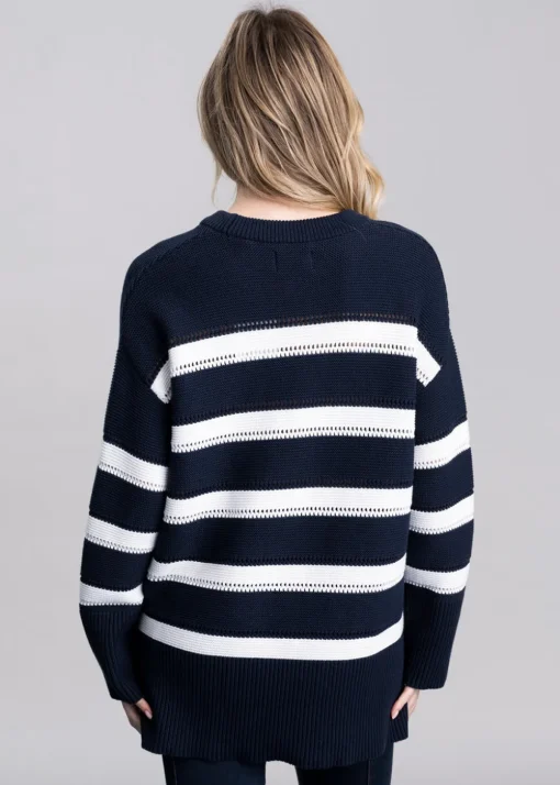 Striped Textured Crew Neck - Evening Blue
