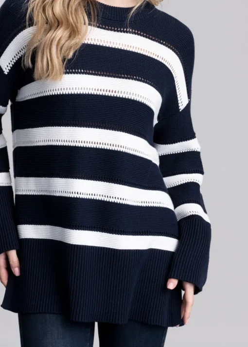 Striped Textured Crew Neck - Evening Blue