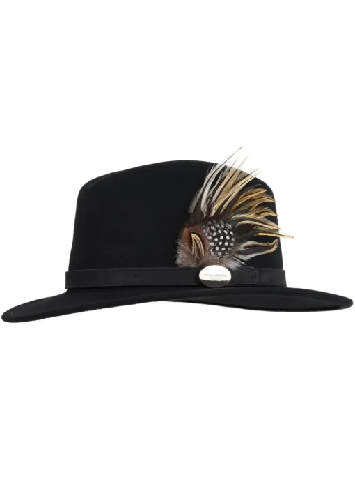 Suffolk Fedora Fawn Side Feather - Black