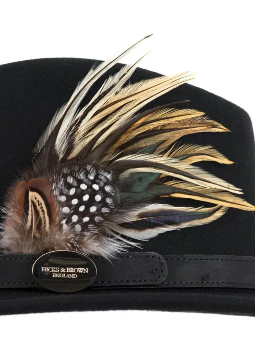 Suffolk Fedora Fawn Side Feather - Black