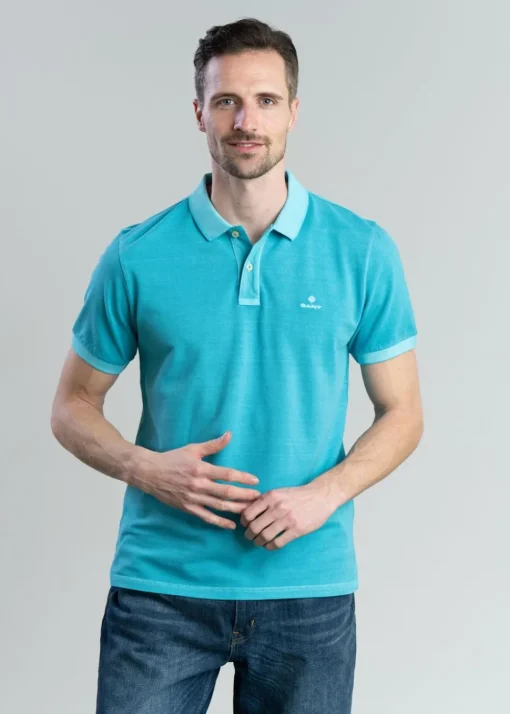 Sunfaded Pique Rugger - Aqua Green