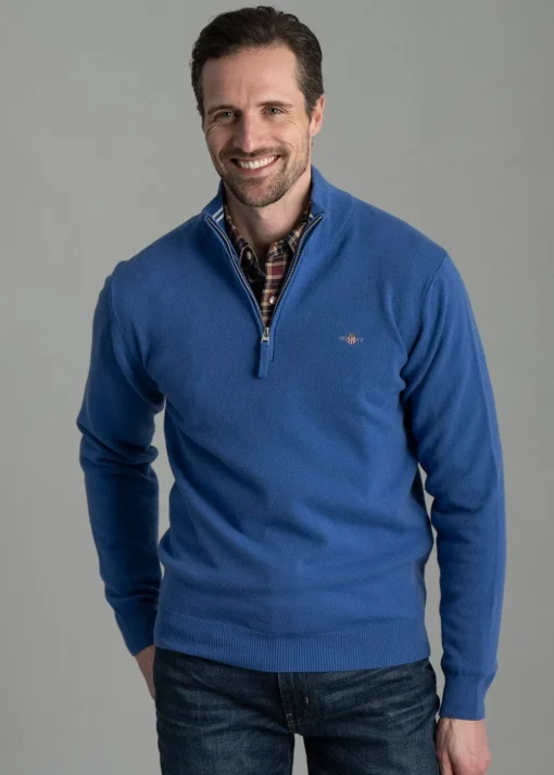 Superfine Lambswool Half Zip - Rich Blue