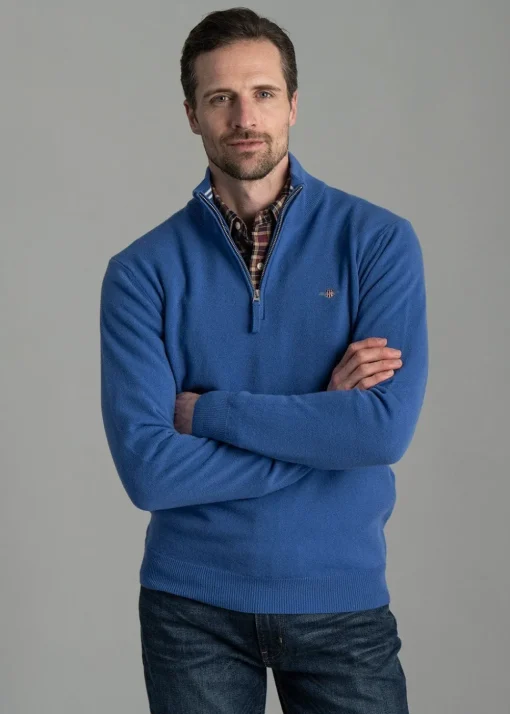 Superfine Lambswool Half Zip - Rich Blue