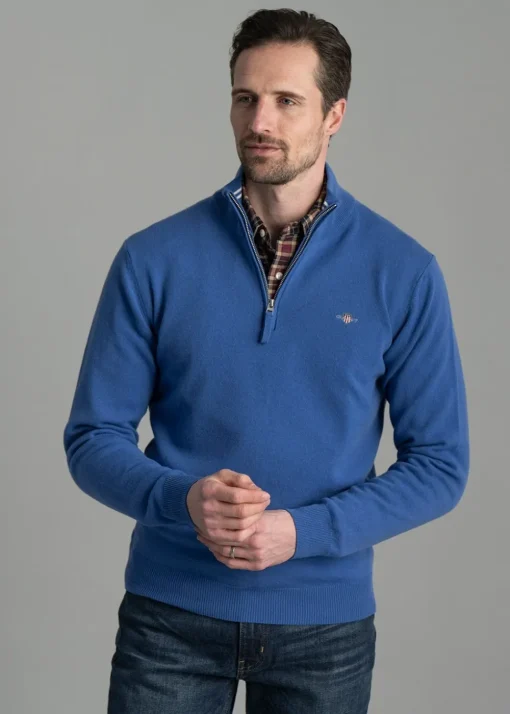 Superfine Lambswool Half Zip - Rich Blue