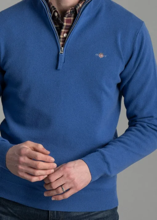 Superfine Lambswool Half Zip - Rich Blue