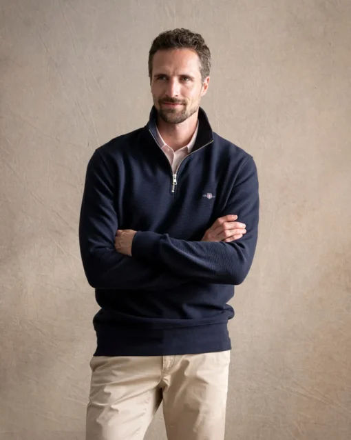 Texture Half Zip Sweatshirt - Evening Blue