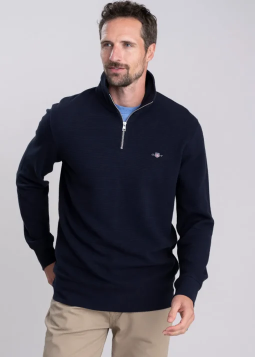 Texture Half Zip Sweatshirt - Evening Blue