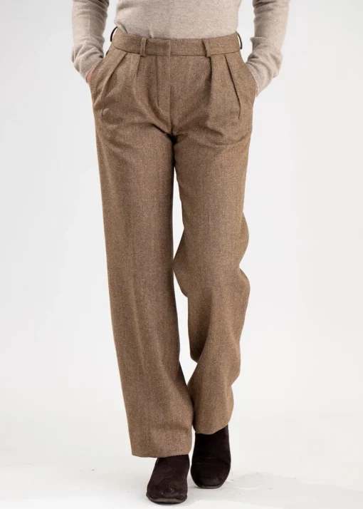 Twill Wide Leg Trousers - Kensington Herringbone