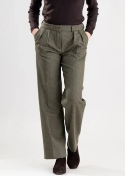 Twill Wide Leg Trousers - Penistone Herringbone