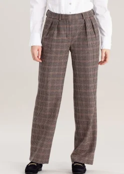Twill Wide Leg Trousers - Plum Houndstooth