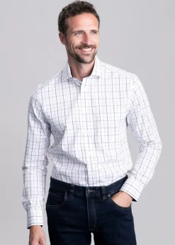 Wells Tailored Shirt - Wine and Navy Check